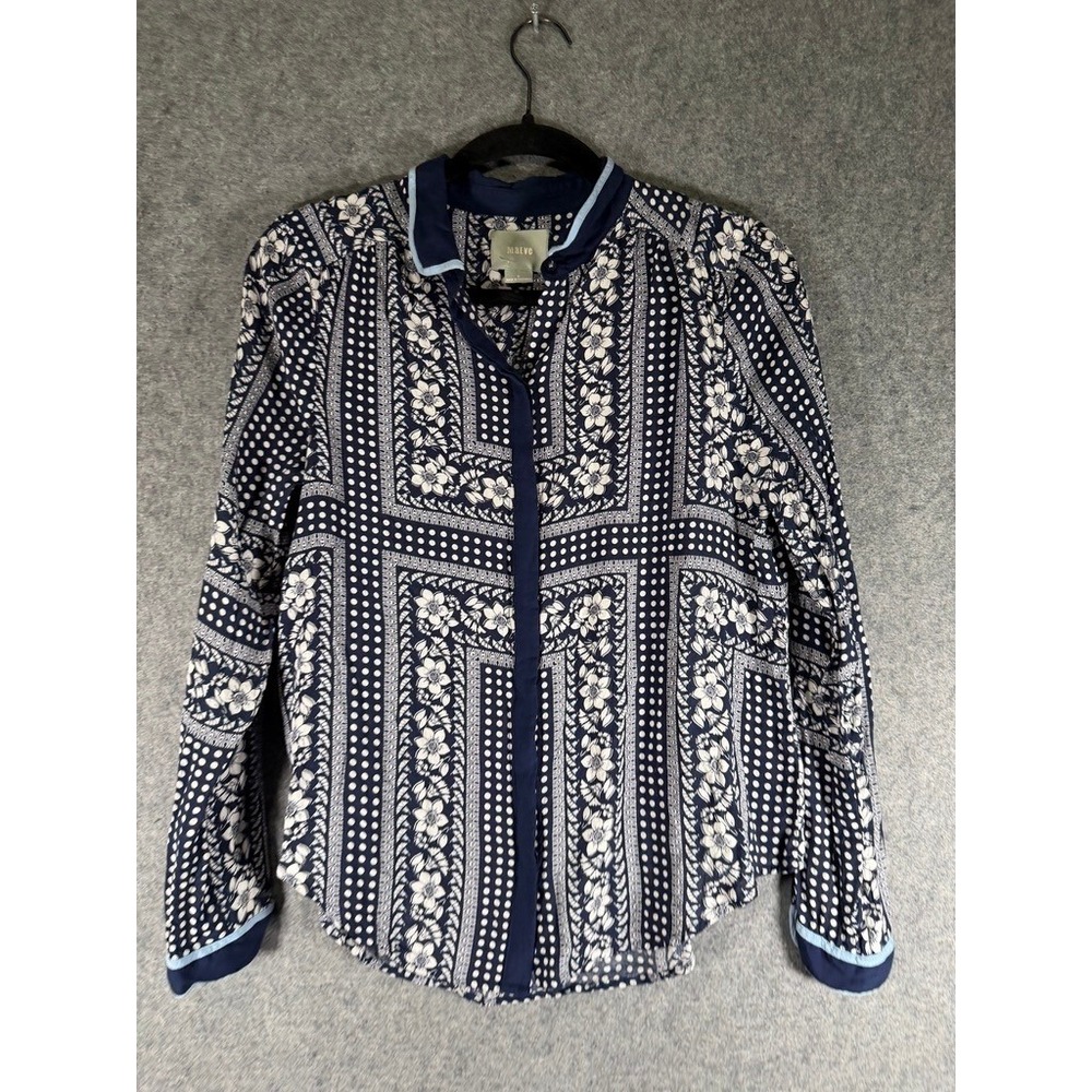 Maeve Anthro Navy Floral Geometric Print Long‎ Sleeve Button Down Shirt Size 6 - Picture 2 of 8